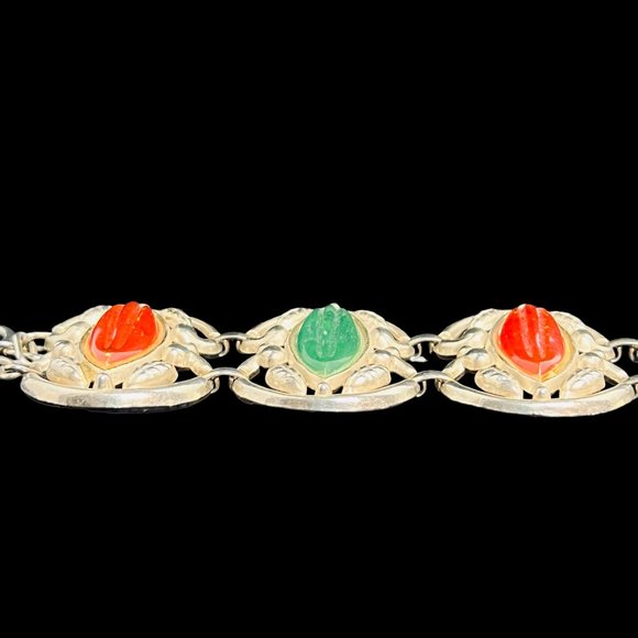 Chunky Gold Tone, Orange And Green Bracelet (4799) - Picture 9 of 10